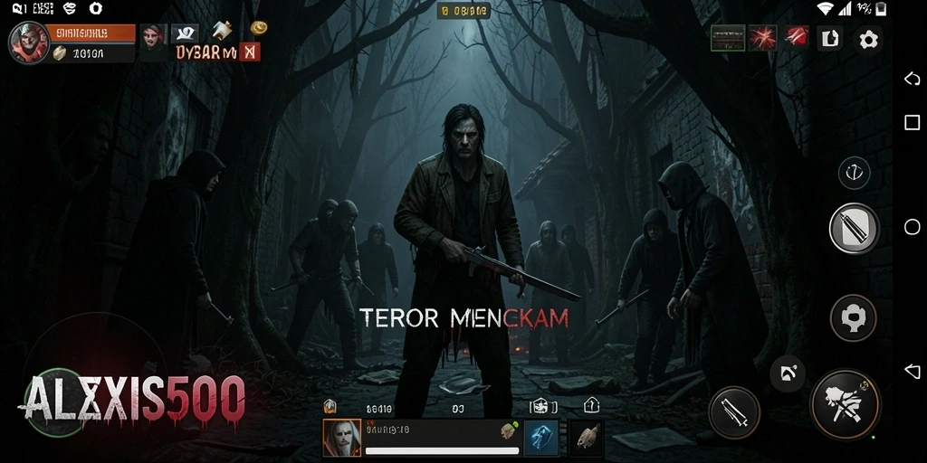 Screenshot menampilkan gameplay ALEXIS500 dengan suasana Horror yang mencekam.