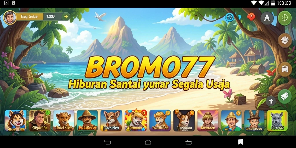 Tampilan gameplay BROMO77 yang ceria dan interaktif.