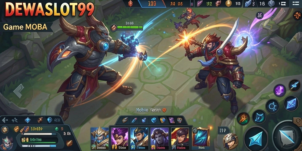 Gameplay seru DEWASLOT99 di arena MOBA.