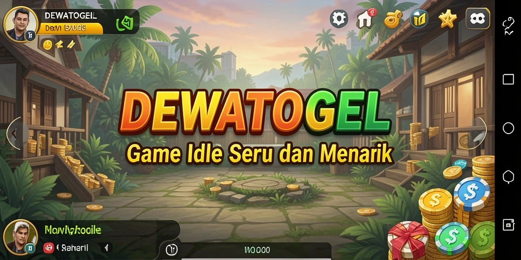 Screenshot gameplay DEWATOGEL dengan antarmuka yang menarik dan karakter lucu.