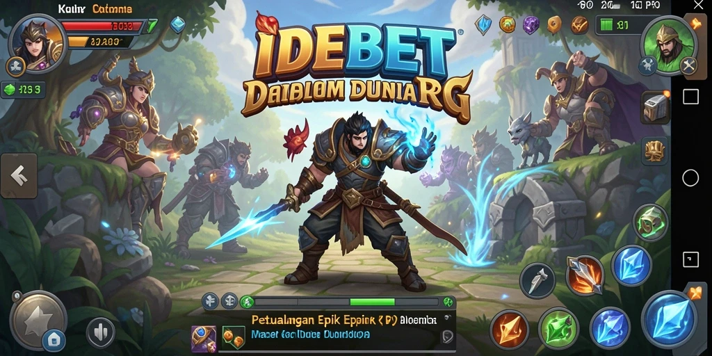 Screenshot gameplay IDEBET yang menampilkan pertarungan mendebarkan dan dunia fantasi.