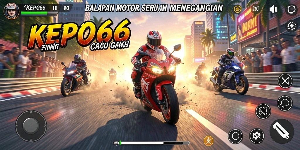 Screenshot KEPO66 menampilkan aksi balapan motor yang mendebarkan.
