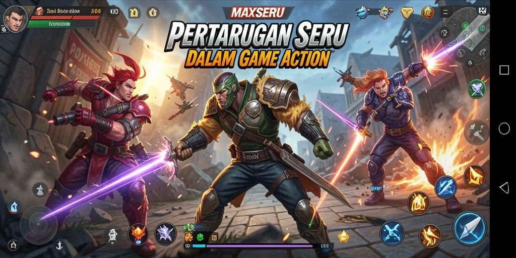 Tampilan screenshot MAXSERU menunjukkan aksi pertarungan yang mendebarkan dan grafis yang memukau.