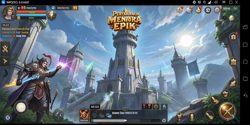Tampilan gameplay MPO2121 dengan menara pertahanan yang aktif.