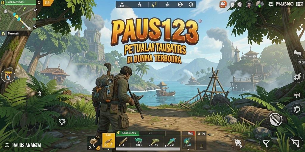Screenshot utama PAUS123 menampilkan aksi petualangan di dunia terbuka.