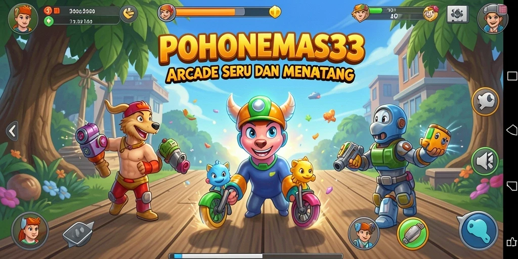 Screenshot gameplay POHONEMAS33 yang penuh aksi dan warna.