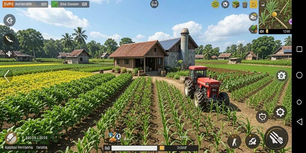 Screenshot gameplay SVIP6 yang menampilkan aktivitas bertani.