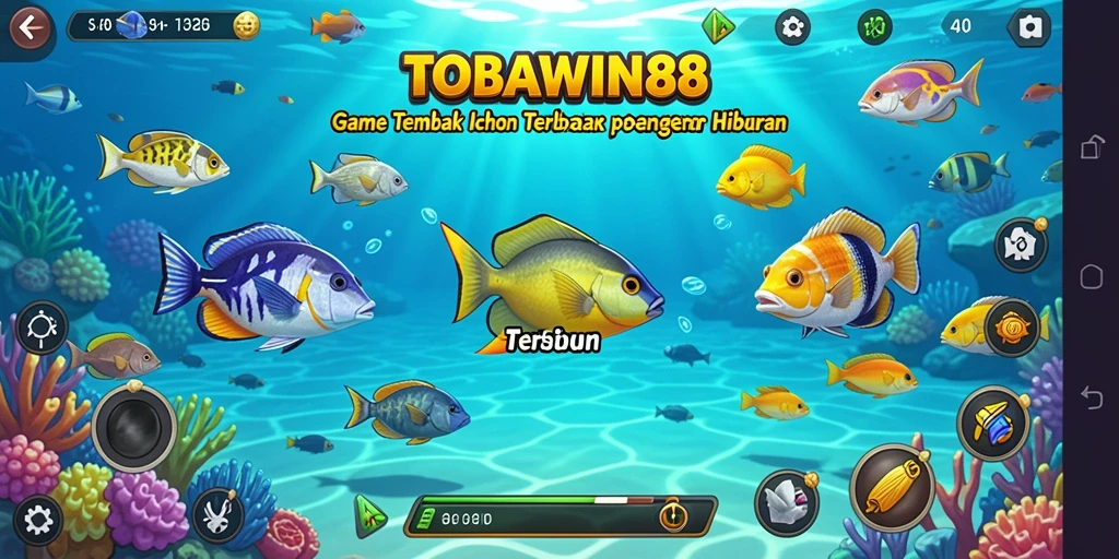 Screenshot gameplay TOBAWIN88 yang menunjukkan aksi menembak ikan.