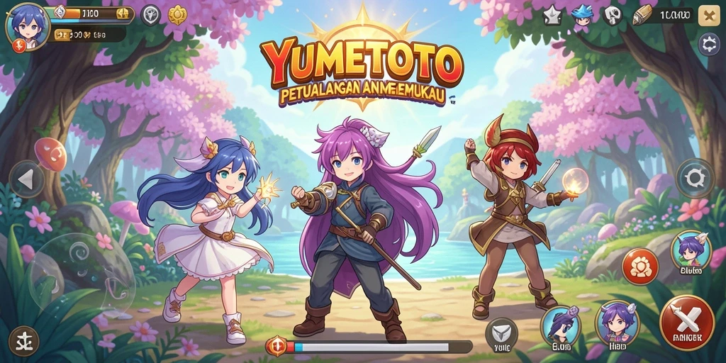 Tampilan gameplay seru dari YUMETOTO yang penuh aksi anime.